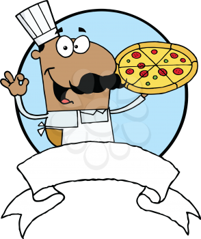 Royalty Free Clipart Image of a Hispanic Pizza Guy