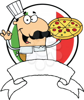 Royalty Free Clipart Image of a Pizza Guy and the Italian Flag
