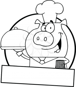 Royalty Free Clipart Image of a Pig Waiter