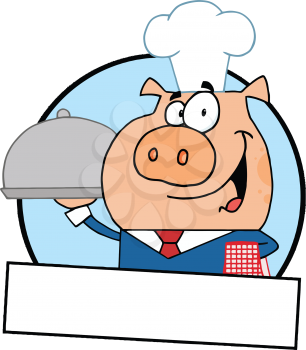 Royalty Free Clipart Image of a Pig Waiter With a Tray