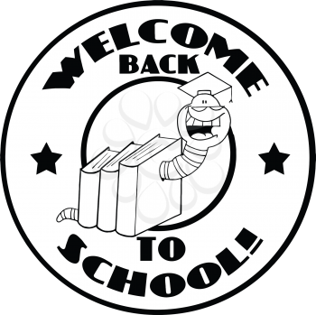 Royalty Free Clipart Image of a Bookworm on a Welcome Back to School Badge