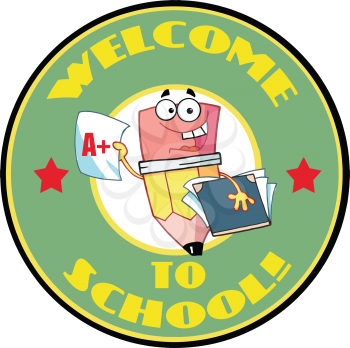 Royalty Free Clipart Image of a Pencil on a Back to School Sticker