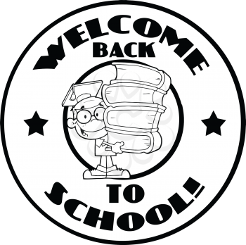 Royalty Free Clipart Image of a Student Carrying Books in a Back to School Badge