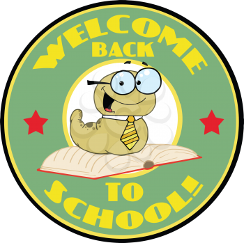 Royalty Free Photo of a Teacher Bookworm on a Welcome Back to School Badge