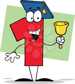 Royalty Free Clipart Image of a Number One Ringing a Bell