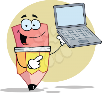 Royalty Free Clipart Image of a Pencil Holding a Laptop