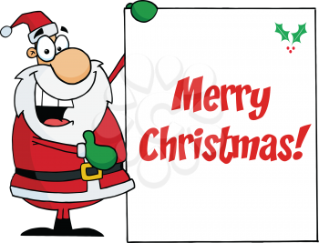 Royalty Free Clipart Image of Santa With a Merry Christmas Sign
