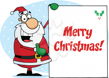 Royalty Free Clipart Image of a Santa With a Sign