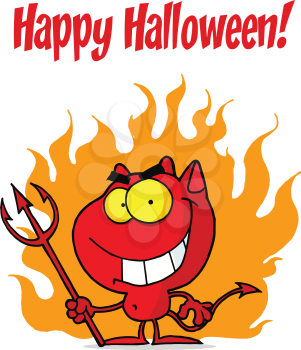 Royalty Free Clipart Image of a Devil on a Happy Halloween Greeting