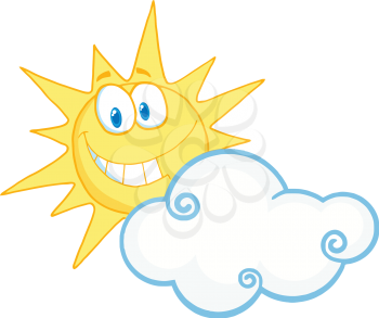 Royalty Free Clipart Image of the Sun Coming Out From Behind a Cloud