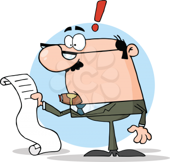 Royalty Free Clipart Image of a Man Reviewing a Big List