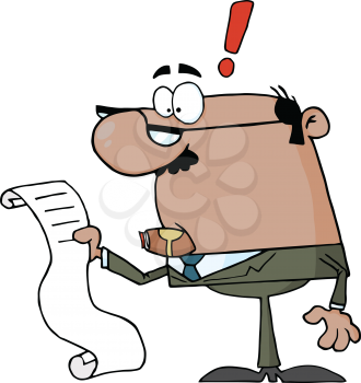 Royalty Free Clipart Image of a Man Reviewing a Long List
