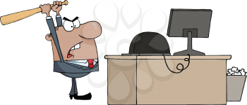 Royalty Free Clipart Image of a Man About to Smash His Computer With a Bat