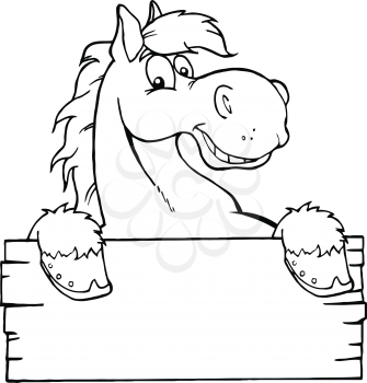Royalty Free Clipart Image of a Cartoon Horse and Sign