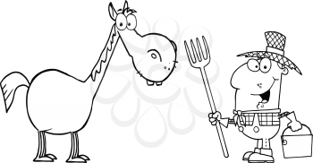 Royalty Free Clipart Image of a Farmer With a Horse