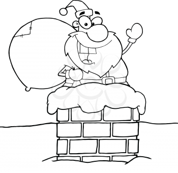 Royalty Free Clipart Image of a Santa in a Chimney
