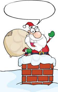 Royalty Free Clipart Image of a Santa in the Chimney
