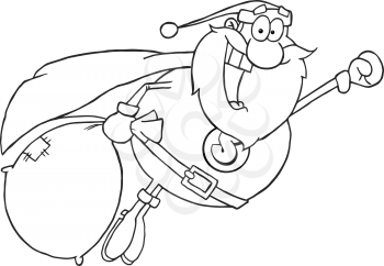 Royalty Free Clipart Image of Super Santa Flying