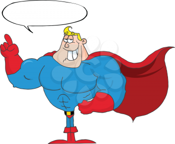 Royalty Free Clipart Image of a Blond Superhero With a Speech Bubble
