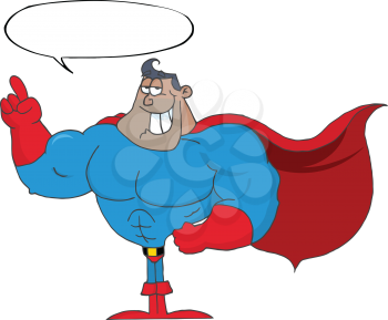 Royalty Free Clipart Image of a Superhero With a Speech Bubble