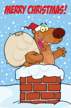 Royalty Free Clipart Image of a Happy Santa Bear in a Chimney