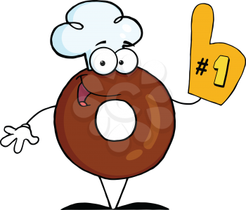 Royalty Free Clipart Image of a Chocolate Donut With a Number One Glove