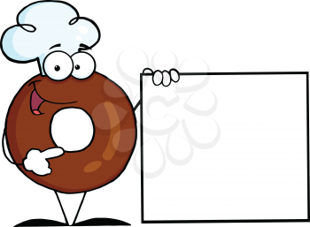 Royalty Free Clipart Image of a Chocolate Donut With a Blank Sign