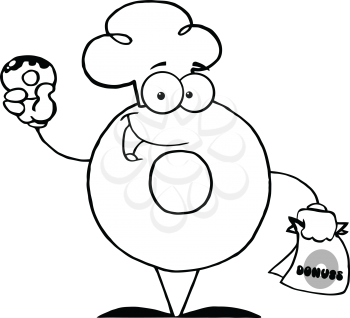 Royalty Free Clipart Image of a Donut Holding a Donut and Bag