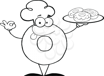 Royalty Free Clipart Image of a Donut With a Plate of Donuts