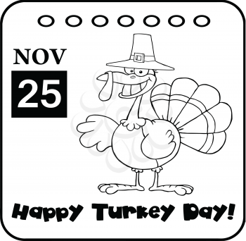 Royalty Free Clipart Image of a Happy Turkey Day Calendar Page for Nov. 25
