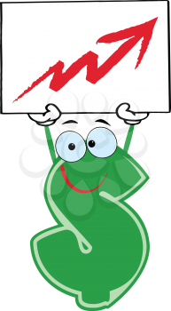 Royalty Free Clipart Image of a Green Dollar Bill With an Arrow on a Sign