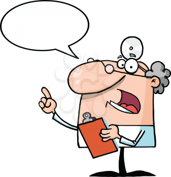 Royalty Free Clipart Image of a Doctor With a Clipboard and Speech Bubble
