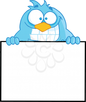 Royalty Free Clipart Image of a Bird With a Blank Sign