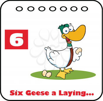 Royalty Free Clipart Image of a Goose in a Six Geese a Laying Page of a Christmas Calendar