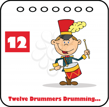 Royalty Free Clipart Image of One of the Twelve Drummers Drumming