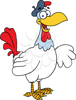 Royalty Free Clipart Image of a Chicken in a French Beret