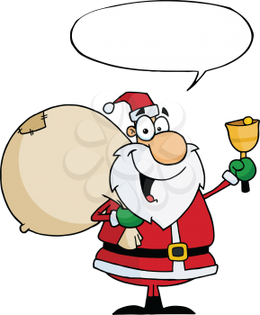 Royalty Free Clipart Image of Santa Ringing a Bell and a Speech Bubble