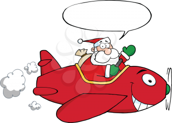 Royalty Free Clipart Image of Santa in an Airplane With a Conversation Bubble