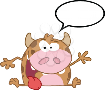 Royalty Free Clipart Image of a Baby Cow With a Speech Bubble