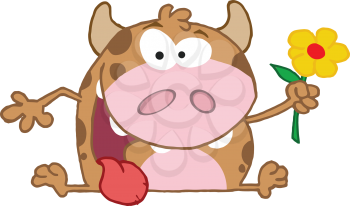 Royalty Free Clipart Image of a Calf With a Flower