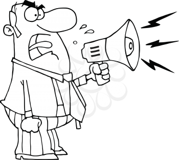 Royalty Free Clipart Image of a Man Yelling Into a Megaphone