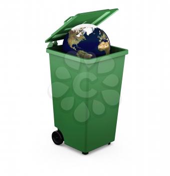 Royalty Free Clipart Image of a Globe in a Recycling Bin