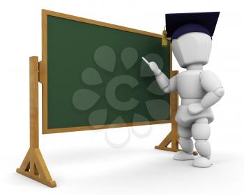 Royalty Free Clipart Image of a 3D Teacher at a Blackboard