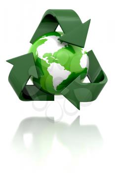 Royalty Free Clipart Image of a Globe in a Recycling Symbol