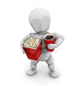 Royalty Free Clipart Image of a Person With Popcorn and a Soda