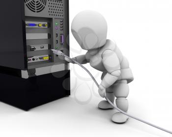 Royalty Free Clipart Image of a Person Plugging in a Computer Cable