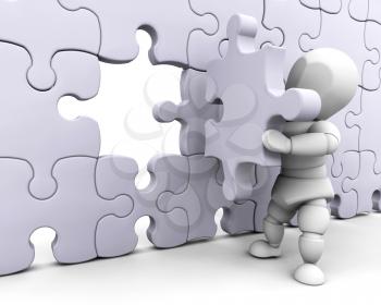 Royalty Free Clipart Image of a Person Completing a Puzzle