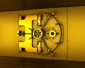Royalty Free Clipart Image of a Golden Bank Vault