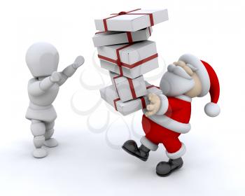 Royalty Free Clipart Image of Santa Giving Gifts