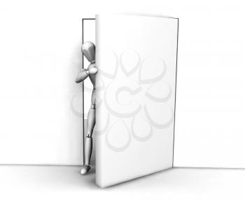 Royalty Free Clipart Image of a Person Peeking Into a Room